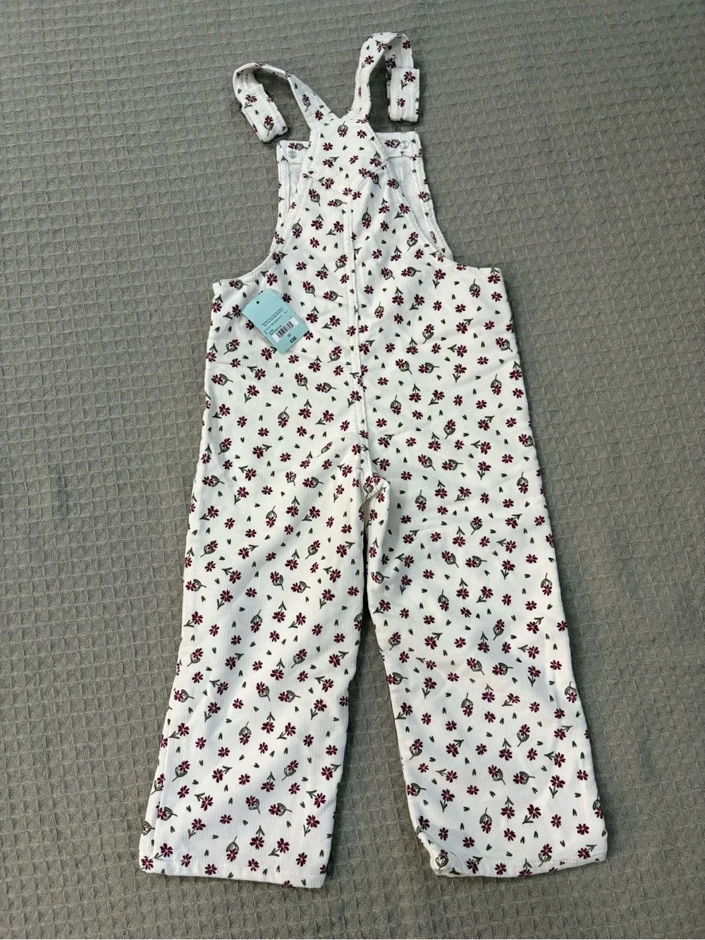 okie dokie White Overalls with Burgundy Floral Print